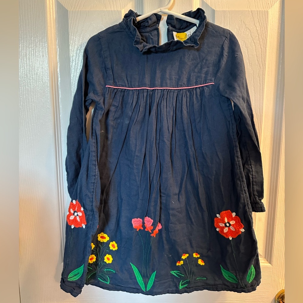 Mini Boden Navy Dress with Colorful Floral Design